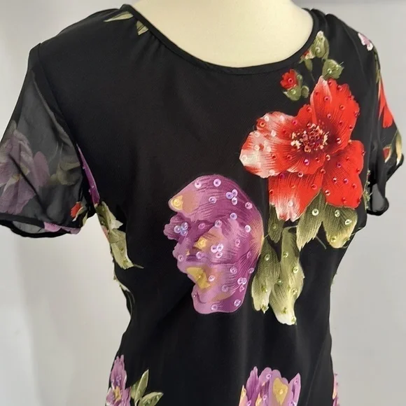 Vintage Floral Maxi Dress Whimsigoth Flowy Evening Gown Cocktail Bloomcore Party - Picture 9 of 16